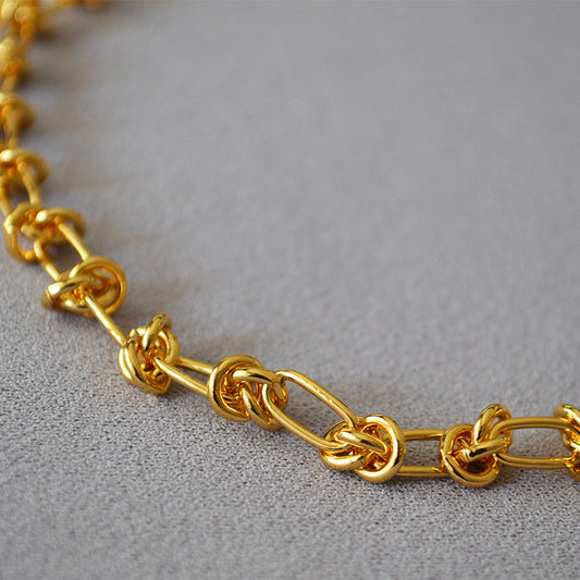 Brass Freshwater Pearl Knotted Chain Necklace