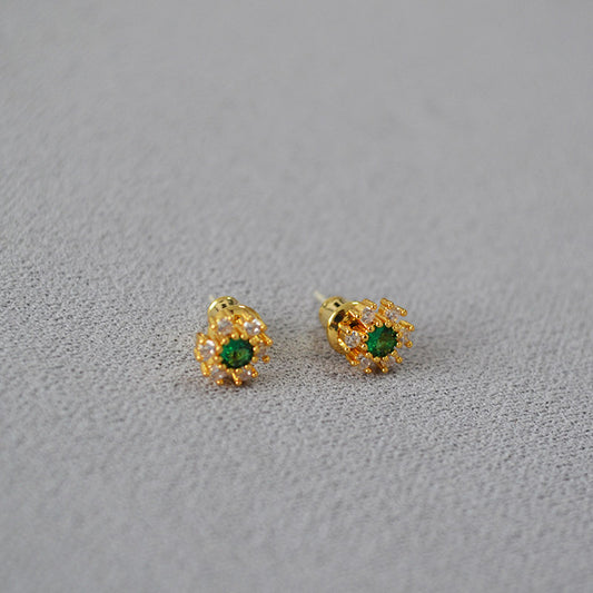 Brass CZ Flower Earring Studs