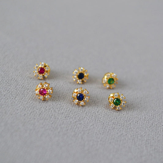 Brass CZ Flower Earring Studs