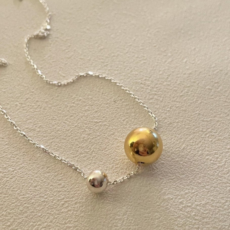 925 Sterling Silver Ball Bead Pendant Two Tone Necklace