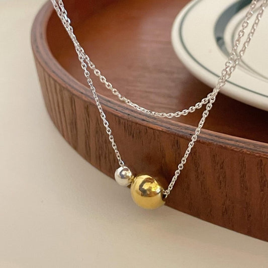 925 Sterling Silver Ball Bead Pendant Two Tone Necklace