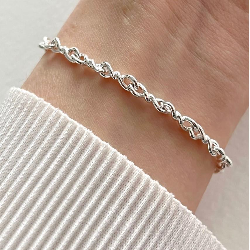 925 Sterling Silver Twisted Chain Bracelet Bangle