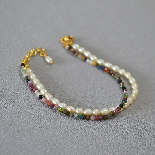 Natural Stone Freshwater Pearl Brass Bracelet Bangle