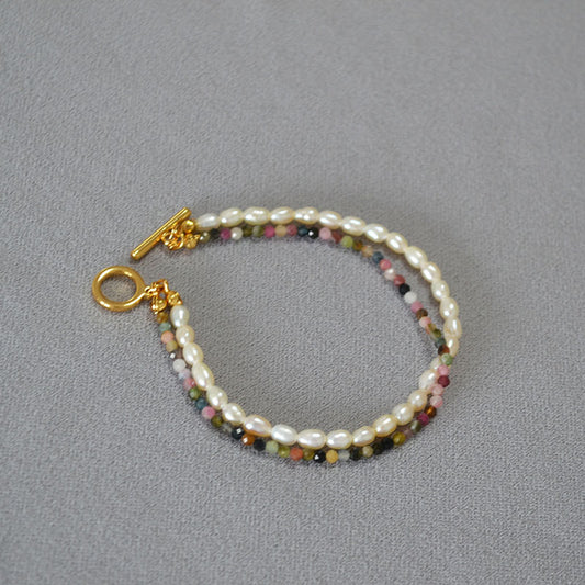 Brass Bracelet Natural Stone Freshwater Pearl Bangle Jewelry