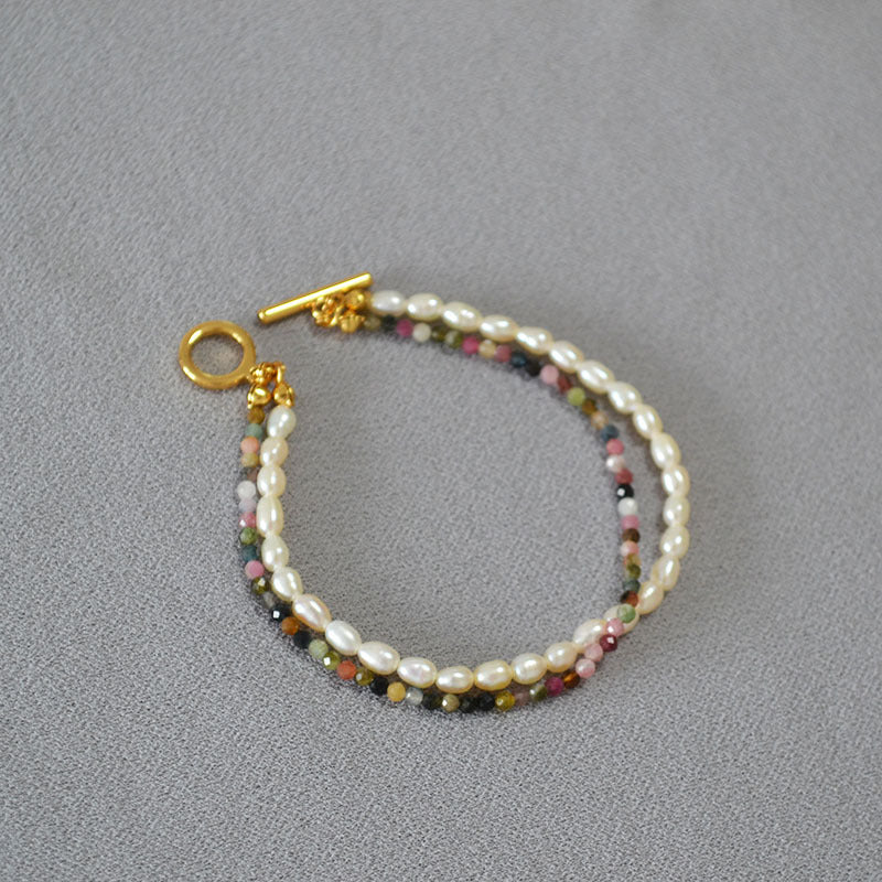 Brass Bracelet Natural Stone Freshwater Pearl Bangle Jewelry