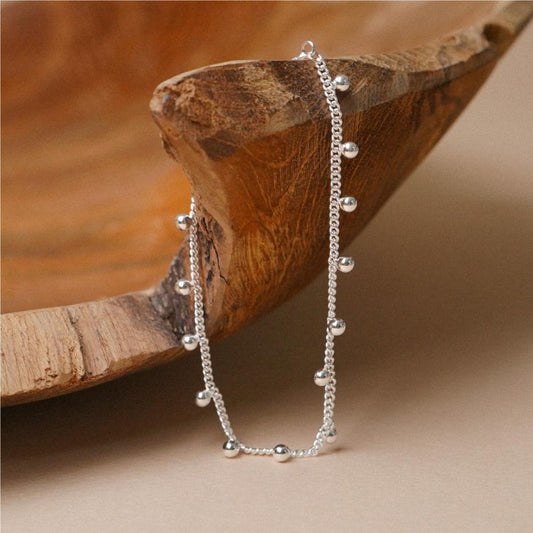 925 Sterling Silver Ball Bead Curb Chain Bracelet Bangle