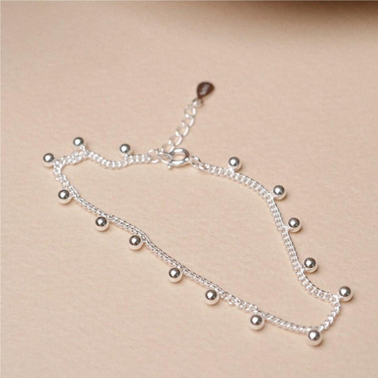 925 Sterling Silver Ball Bead Curb Chain Bracelet Bangle