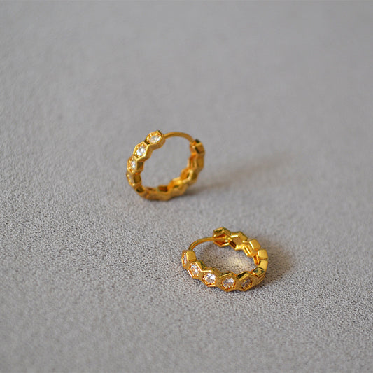 Brass Hexagon Zircons Earrings