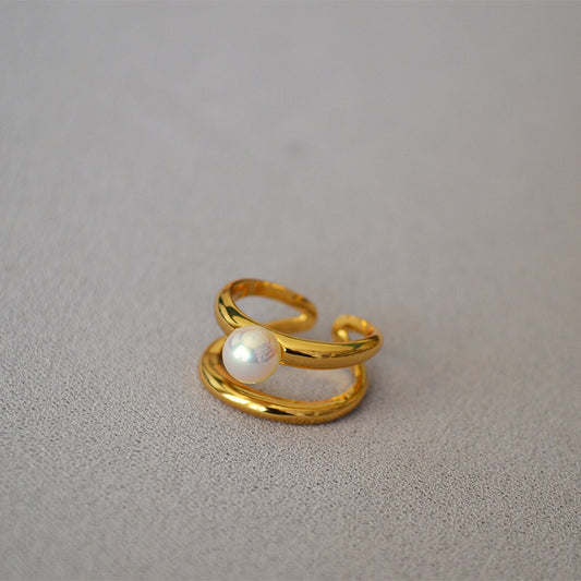 Brass Pearl Adjustable Ring