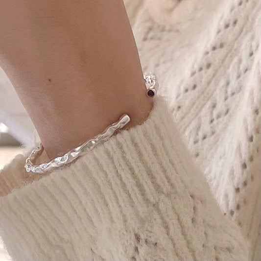 925 Sterling Silver Textured Open Bracelet Bangle
