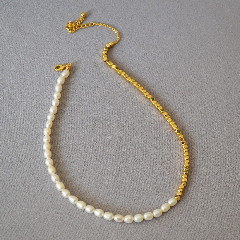 Brass Freshwater Pearl Beaded Necklace