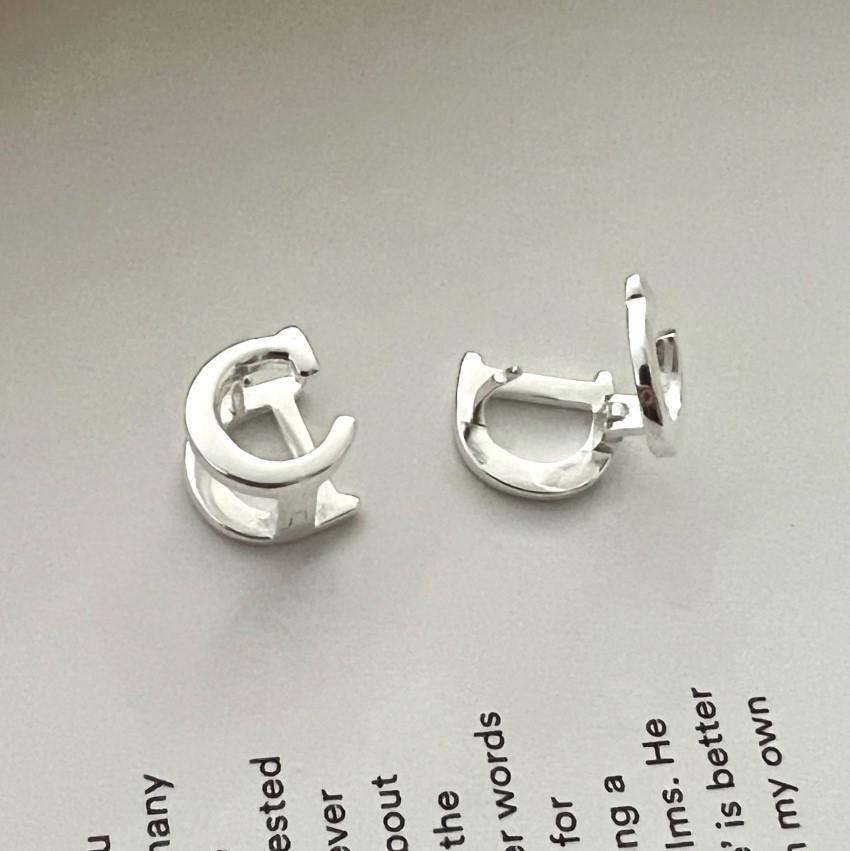 925 Sterling Silver D Shape Earrings