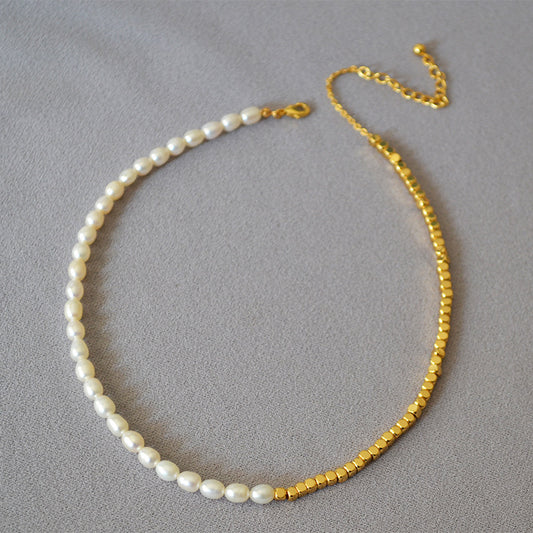 Brass Freshwater Pearl Beaded Necklace