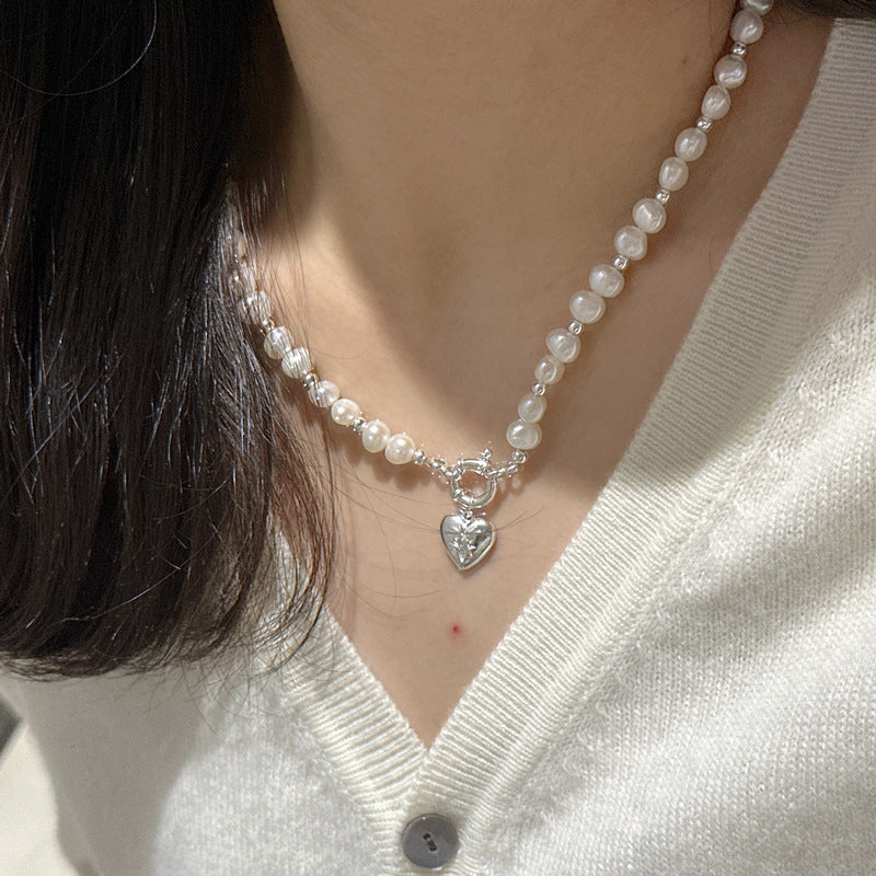 925 Sterling Silver Freshwater Pearl Heart Necklace