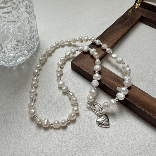 925 Sterling Silver Freshwater Pearl Heart Necklace