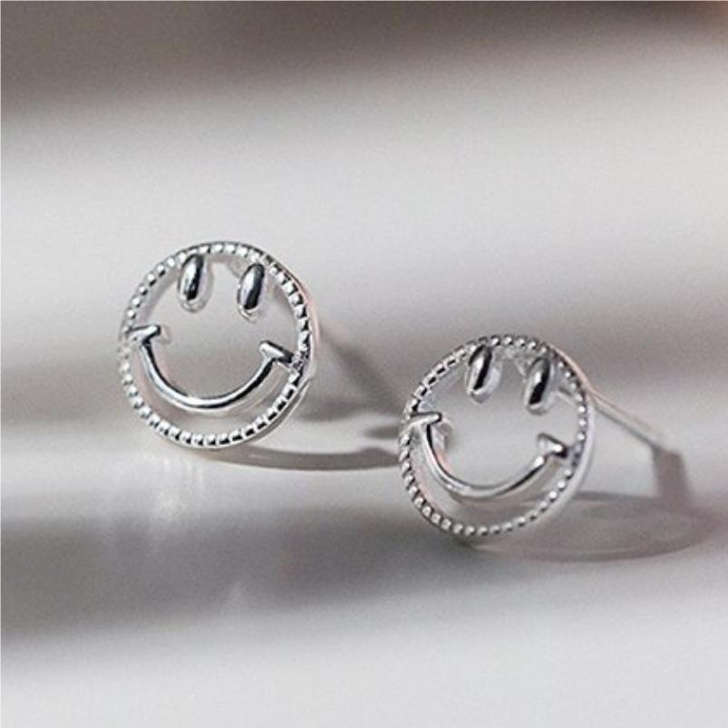 925 Sterling Silver Smile Face Earring Studs