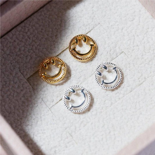 925 Sterling Silver Smile Face Earring Studs