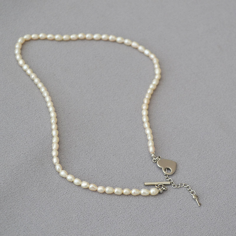 Brass Freshwater Pearl Heart Lock Necklace