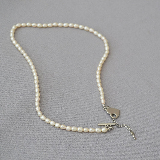 Brass Freshwater Pearl Heart Lock Necklace