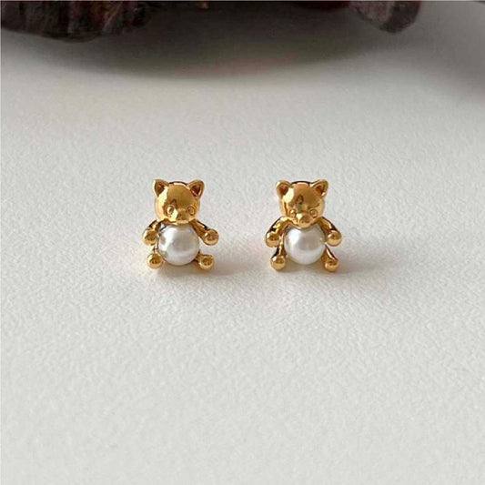 925 Sterling Sliver Little Bear Earring Stud