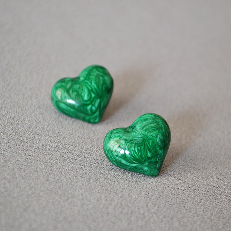 Brass Sweet Heart Enamel Earrings