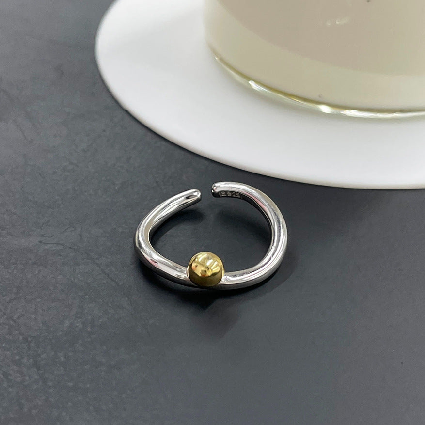 925 Sterling Silver Ball Two Tone Ring