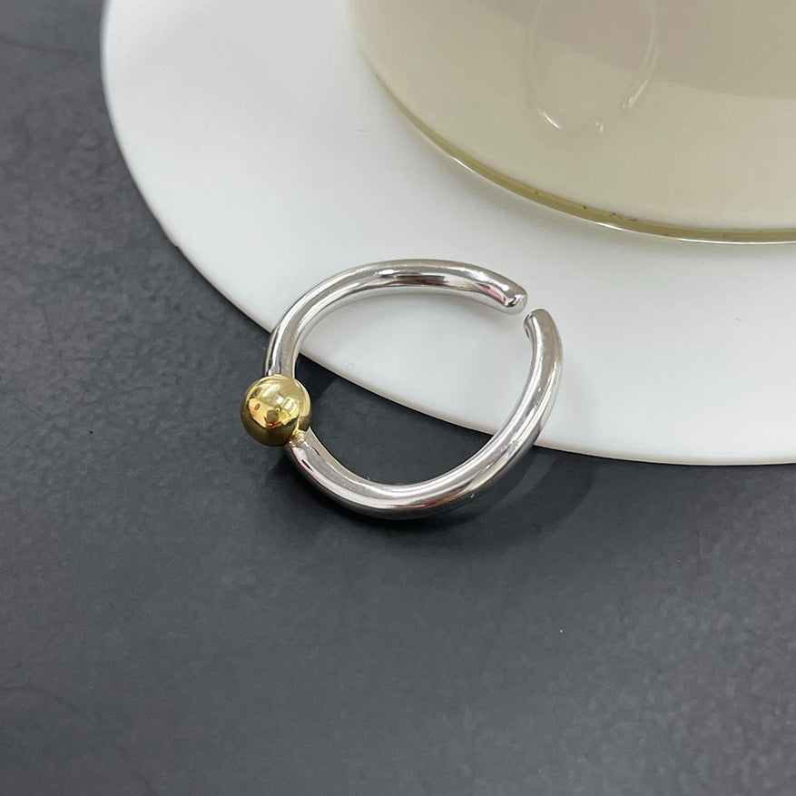 925 Sterling Silver Ball Two Tone Ring