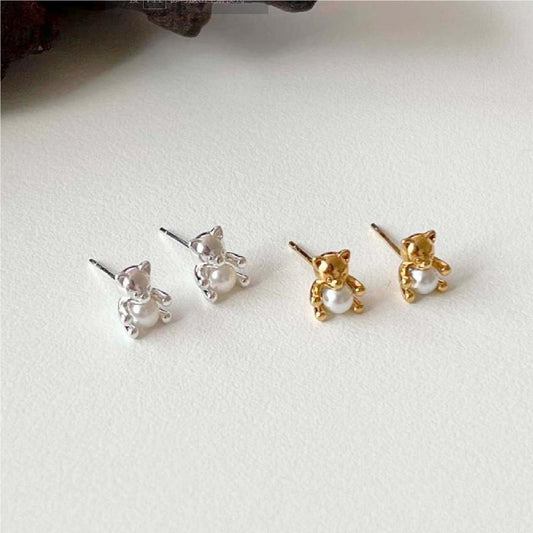 925 Sterling Sliver Little Bear Earring Stud