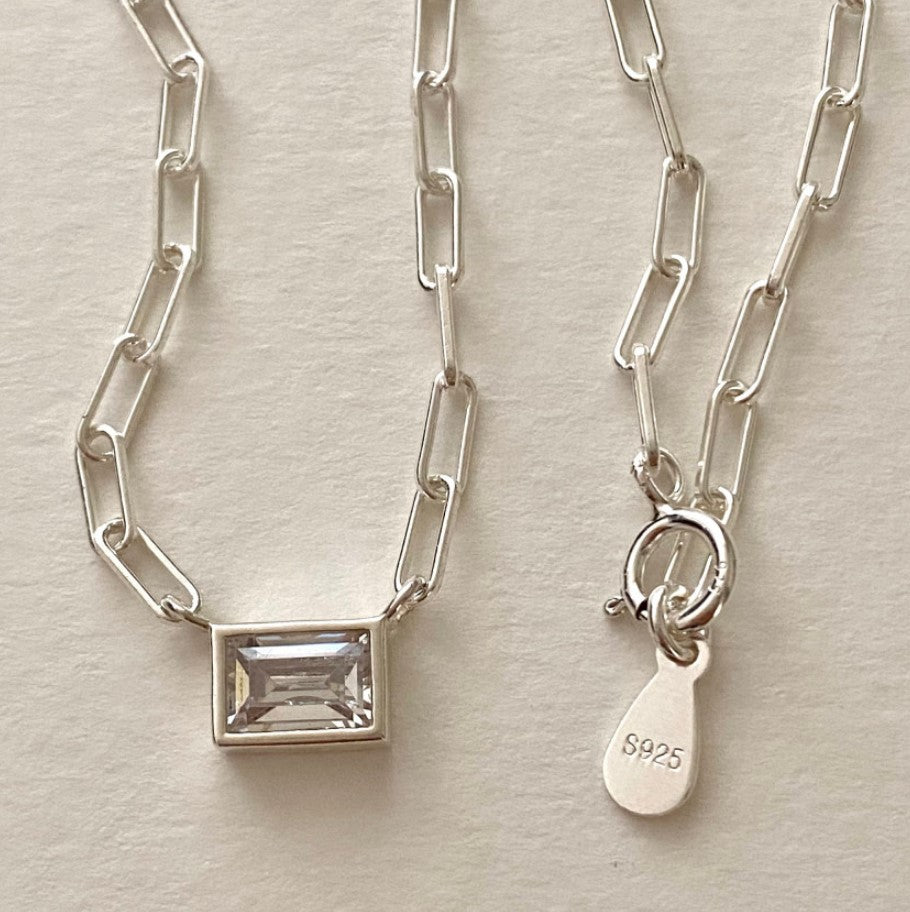 925 Sterling Silver Lenk Chain Cube Pendant Necklace