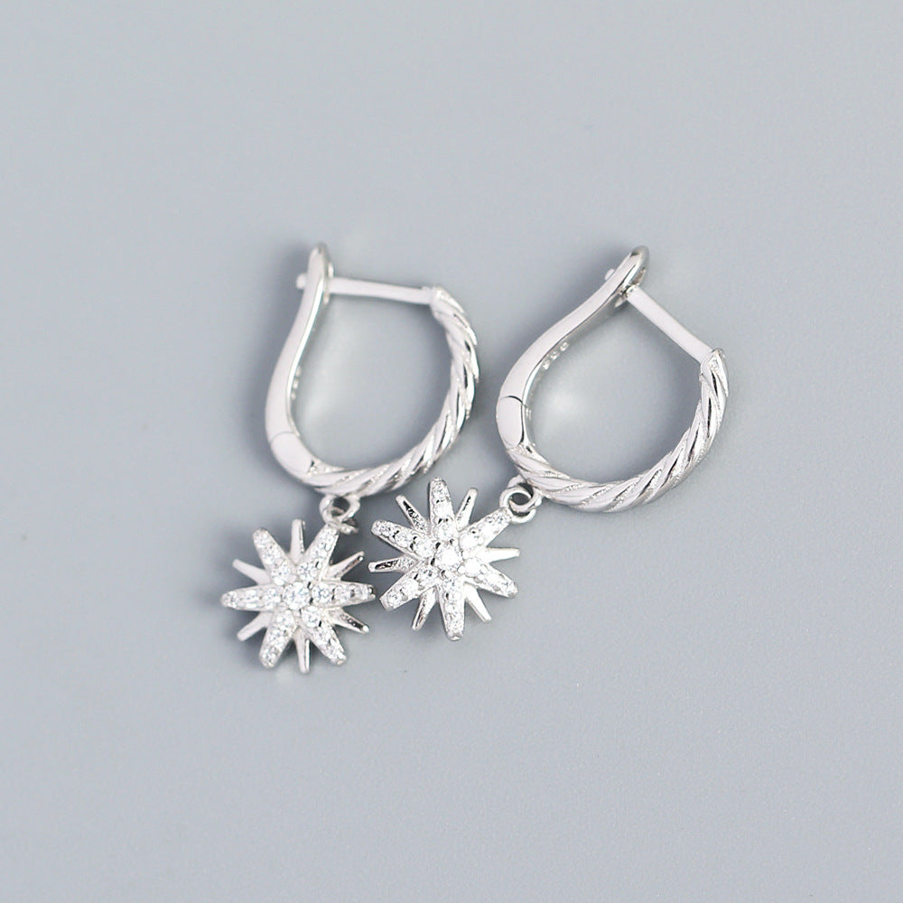 925 Sterling Silver Hexagram Charm Hoop Earrings