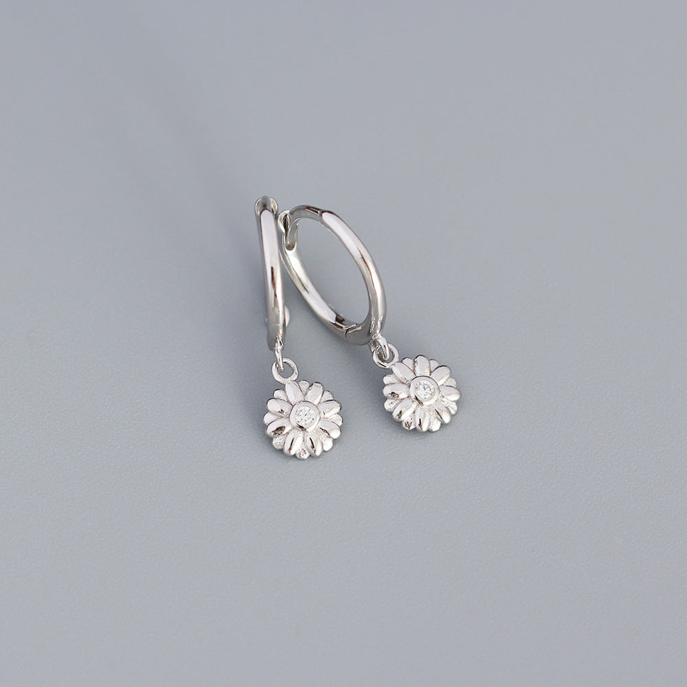 925 Sterling Silver Flower Charm Hoop Earrings