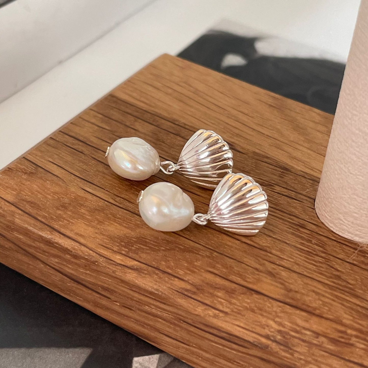 925 Sterling Silver Freshwater Pearl Mother Of Pearl Shape Earring Studs