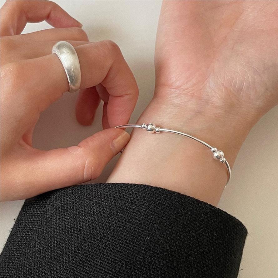 925 Sterling Silver Ball Bead Trendy Bracelet Bangle