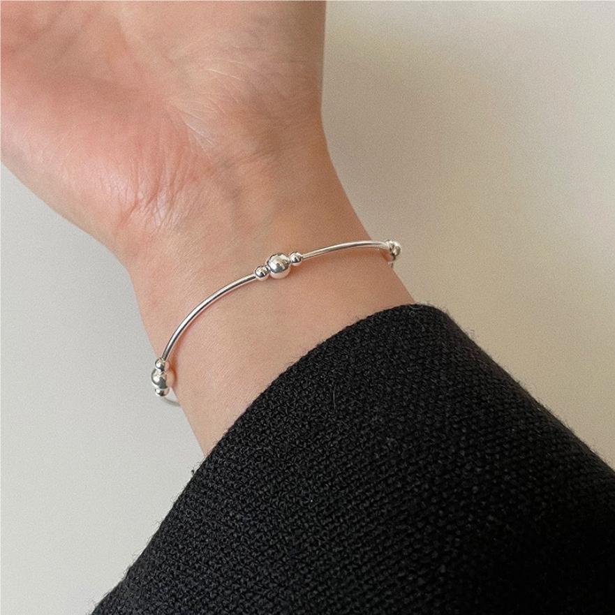 925 Sterling Silver Ball Bead Trendy Bracelet Bangle