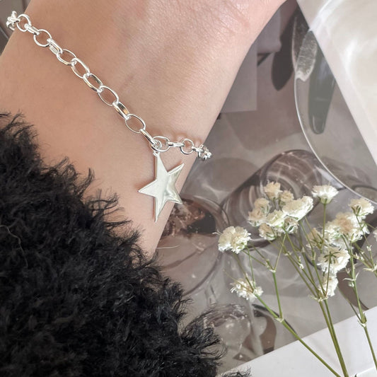 925 Sterling Silver Star Pendant Bracelet Bangle