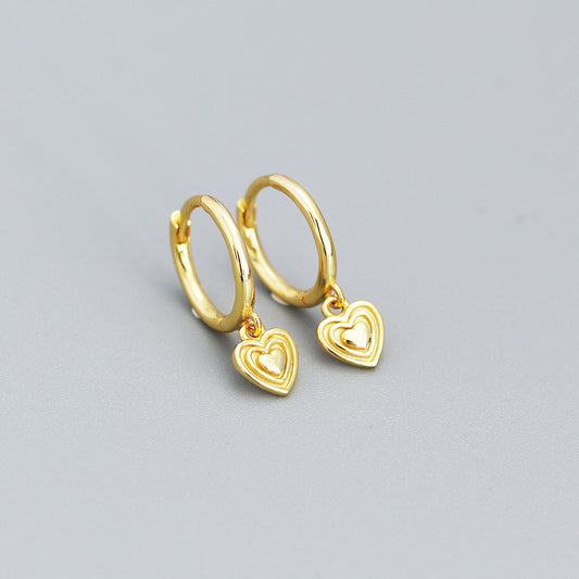 925 Sterling Silver Heart Charm Hoop Earrings