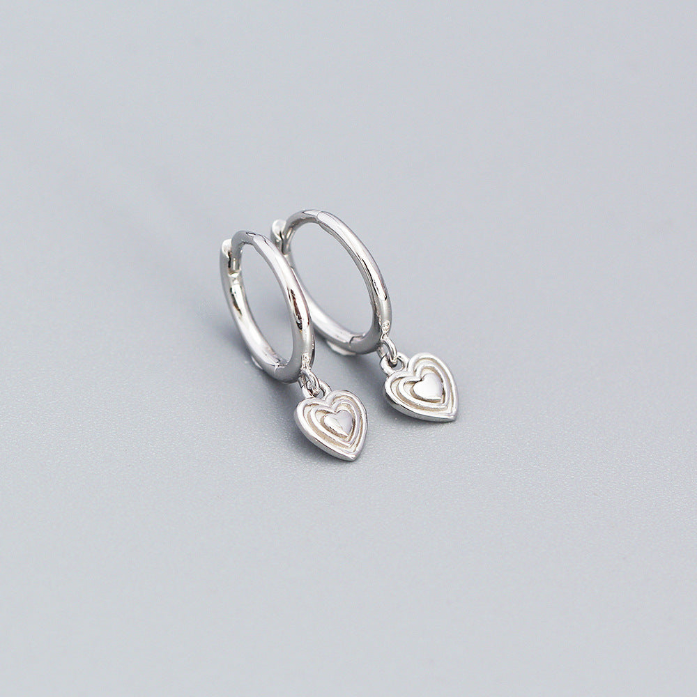 925 Sterling Silver Heart Charm Hoop Earrings