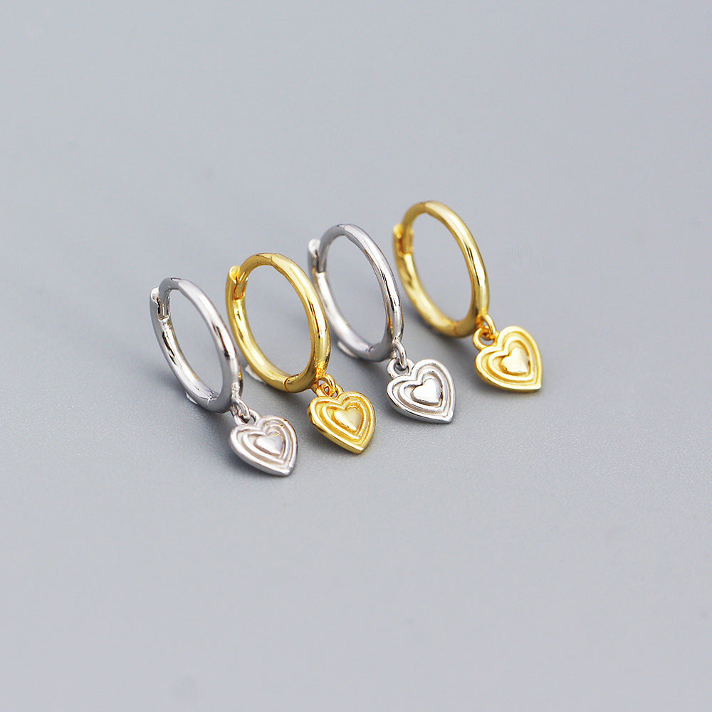 925 Sterling Silver Heart Charm Hoop Earrings