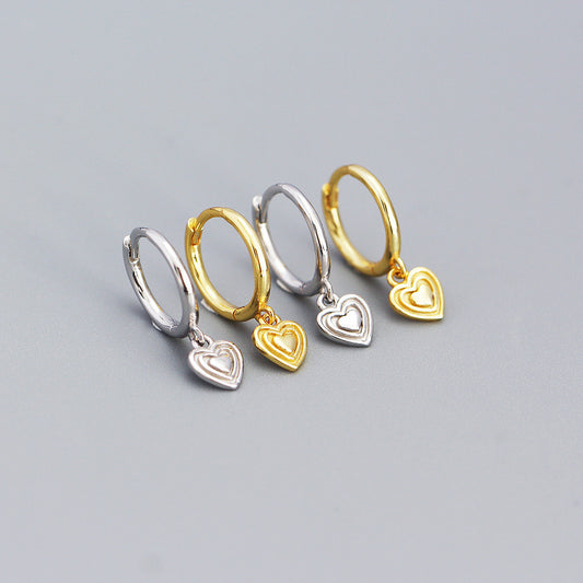 925 Sterling Silver Heart Charm Hoop Earrings