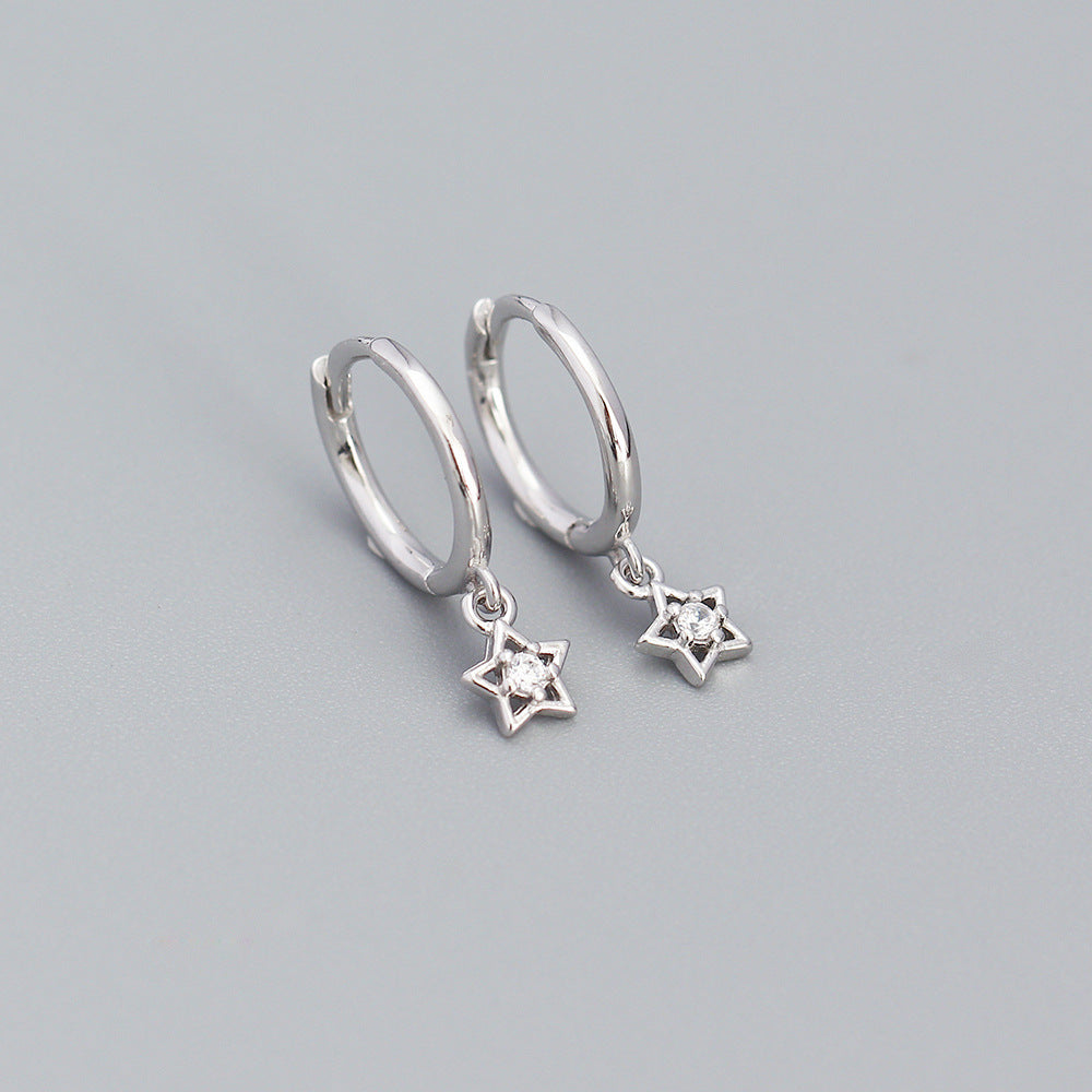 925 Sterling Silver Star Charm Hoop Earrings