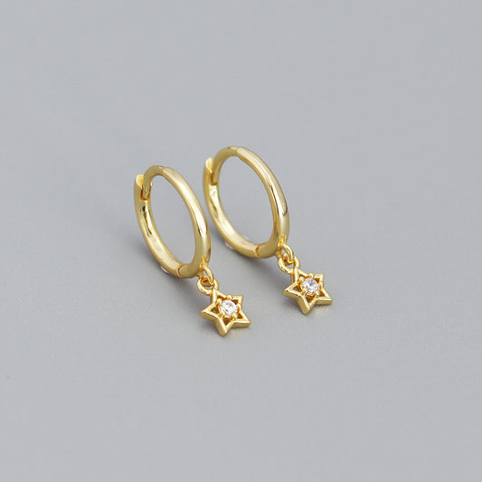 925 Sterling Silver Star Charm Hoop Earrings