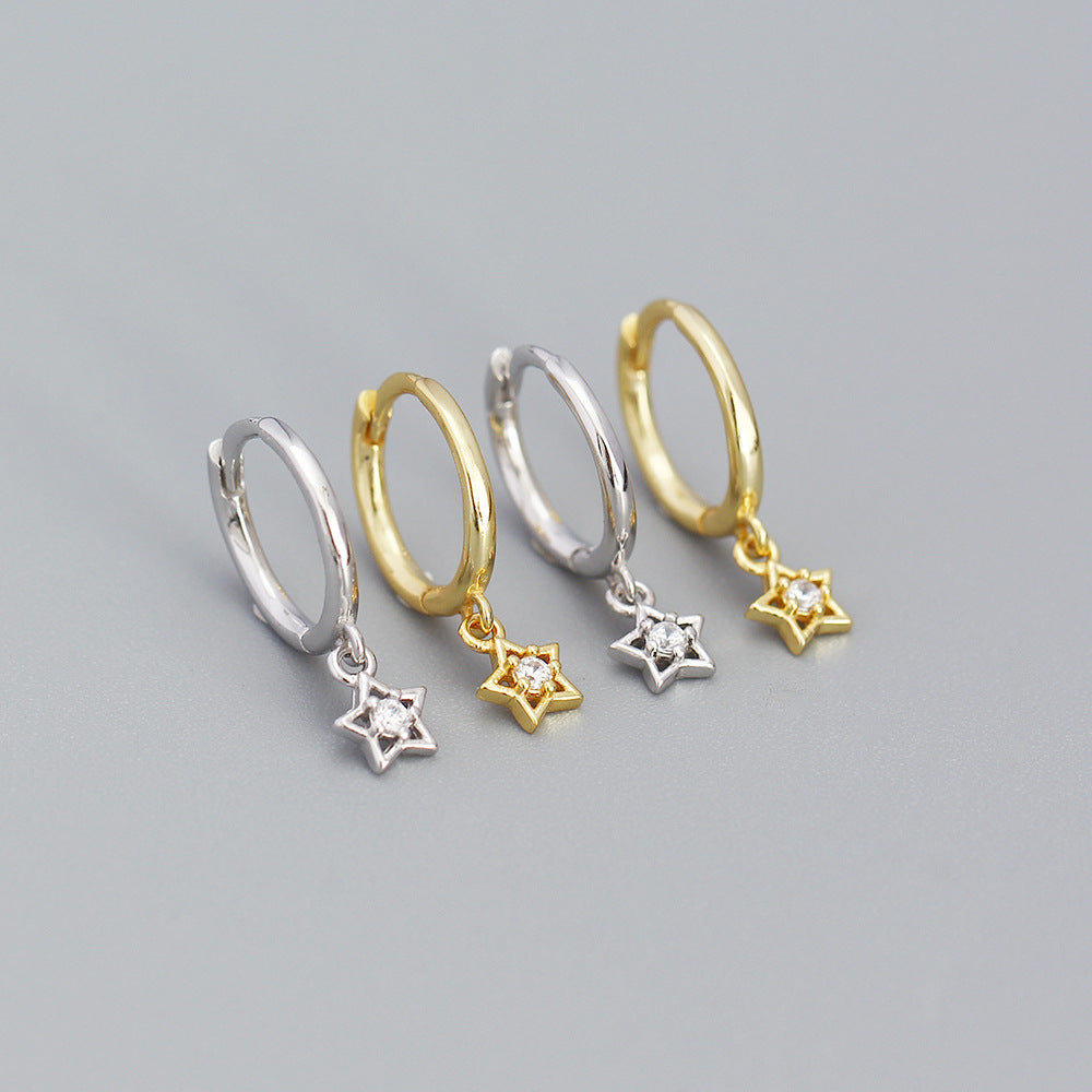 925 Sterling Silver Star Charm Hoop Earrings