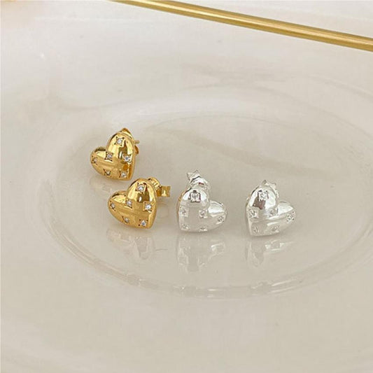 925 Sterling Silver Heart CZ Earring Studs