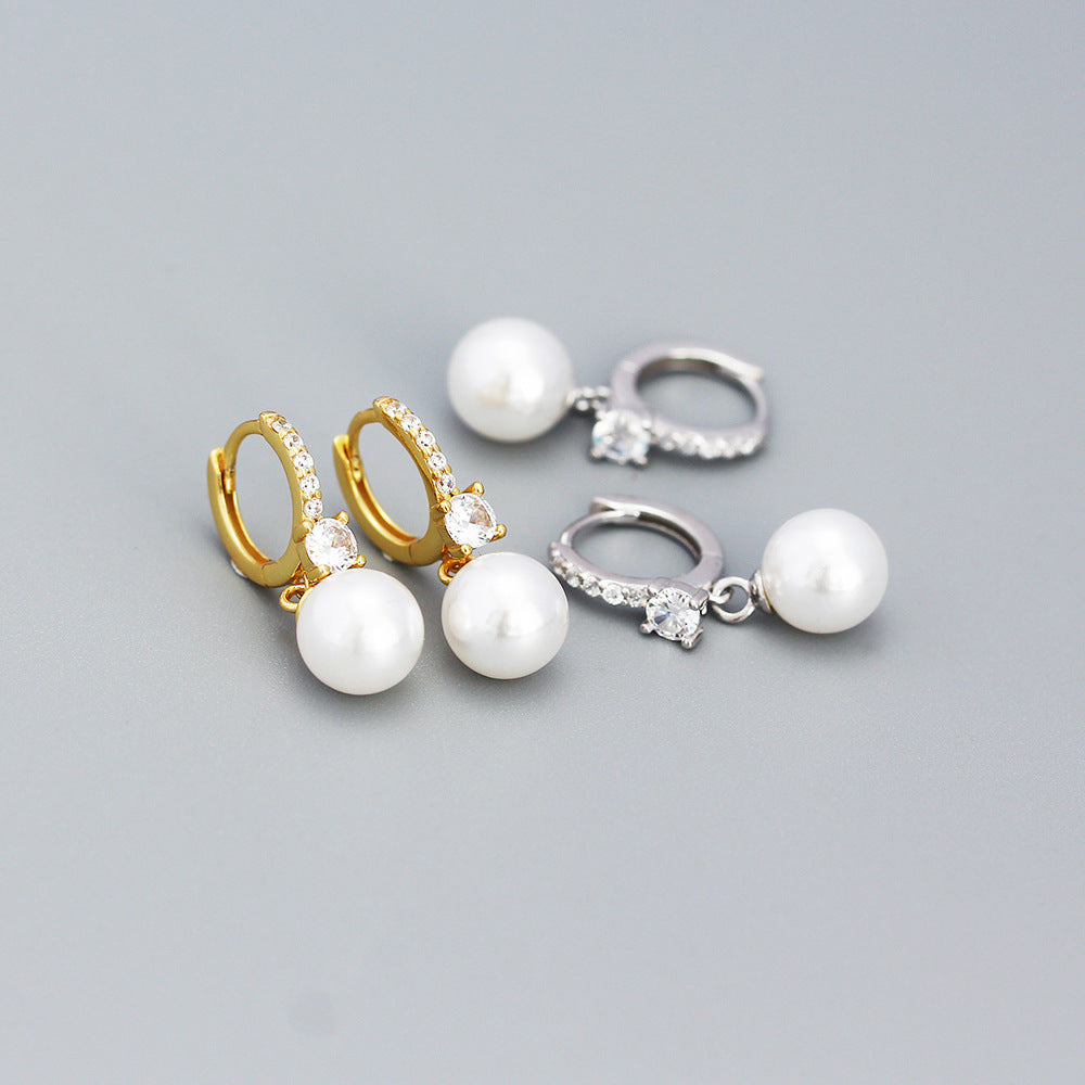 925 Sterling Silver Freshwater Pearl Charm Hoop Earrings