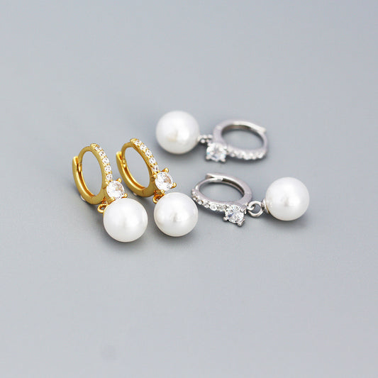 925 Sterling Silver Freshwater Pearl Charm Hoop Earrings