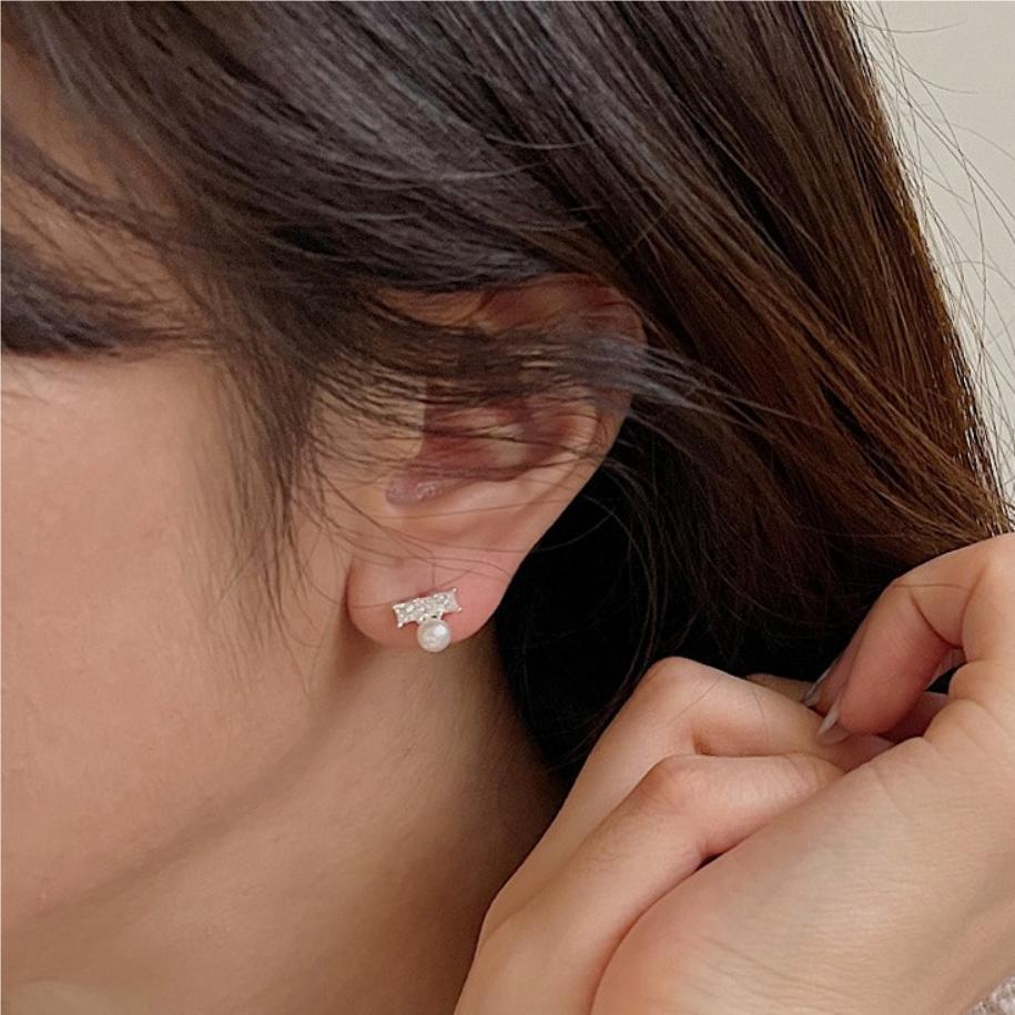 925 Sterling Silver CZ Pearl Earring Studs