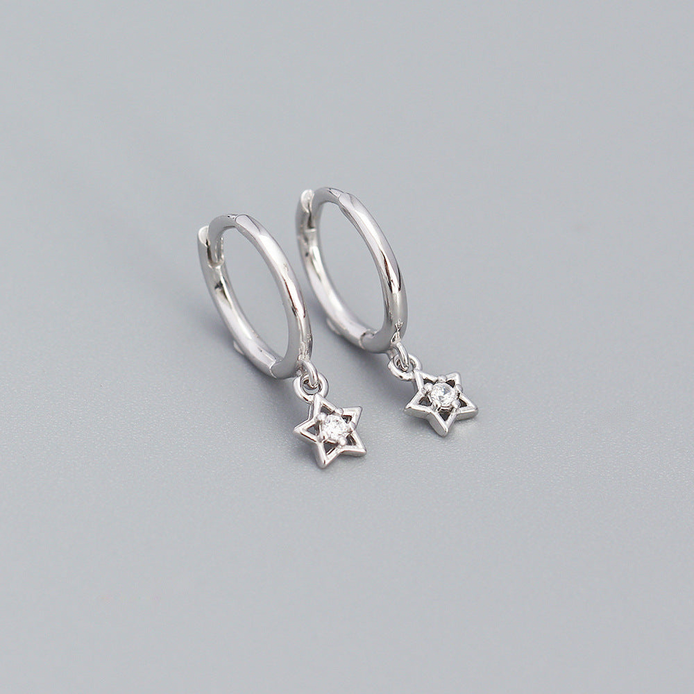 925 Sterling Silver Small Star Hoop Earrings