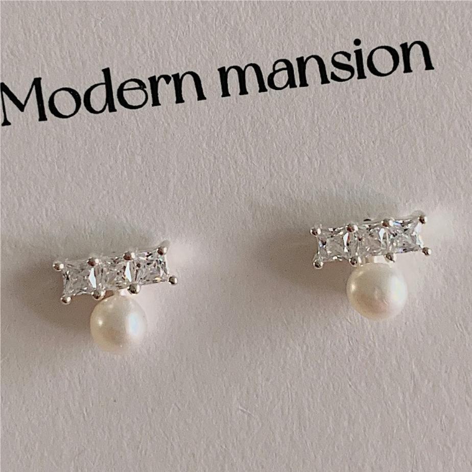 925 Sterling Silver CZ Pearl Earring Studs