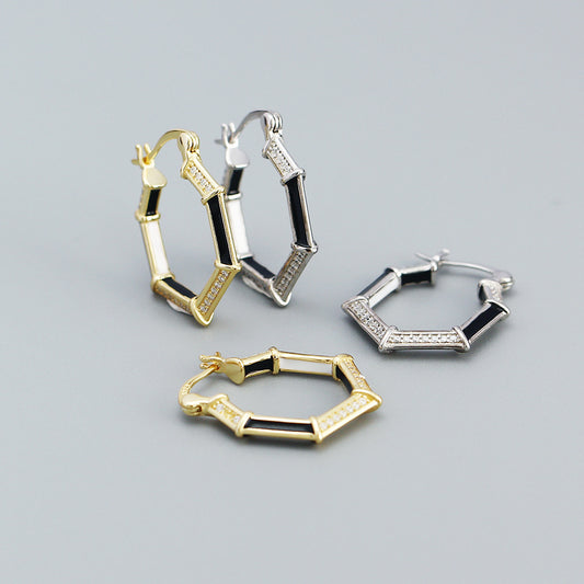 925 Sterling Silver Hexagonal Earrings