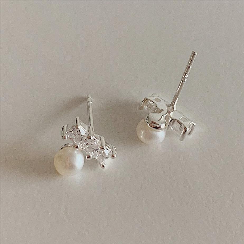 925 Sterling Silver CZ Pearl Earring Studs